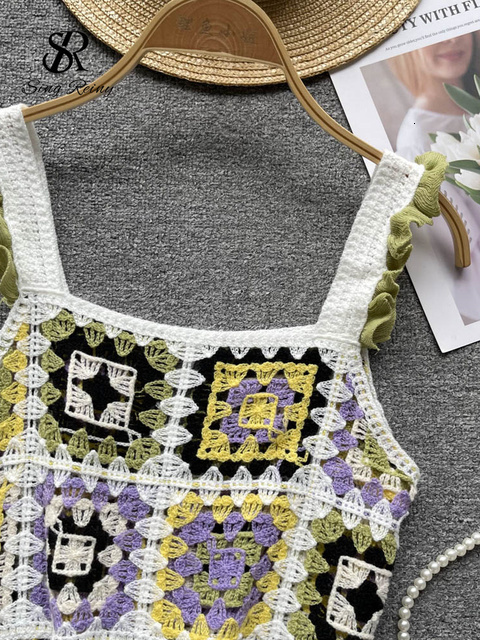 Camisoles Tanks SINGREINY Tassel Knitted Beach Camisole Summer Holiday Strap Loose Chic Camis Fashion Hollow Out Backless Floral Tank Tops 230518