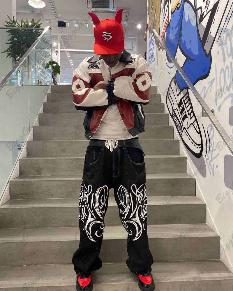 Men's Jeans Harajuku Loose Fashion Y2k Street Pography Clothing Pattern Pants in 2023 Trousers for Men Baggy Cargo 230517
