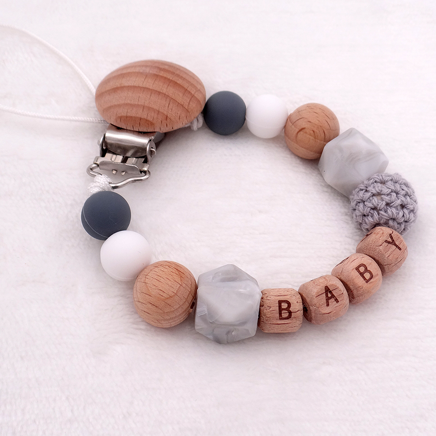 Pacifier Holders Clips# Handmade Free Personalized Name Silicone Wood Pacifier Clips Safe Teething Chain Baby Teether Eco-friendly Dummy Clips Holder 