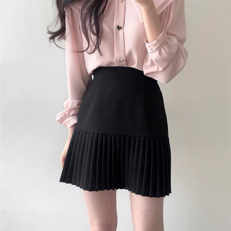Skirts Pleated Mini Skirts Women Spring Vintage Solid Temperament Korean Preppy Style Fashion All-match Office Lady High Waist 230518