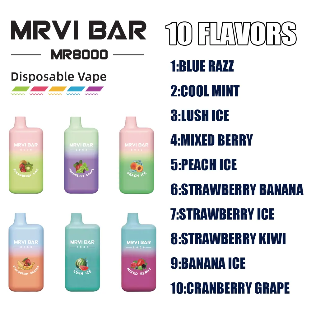 Original factory MRVI BAR 8000 Puffs Disposable Vape Pen E Cigarette With Rechargeable 650mAh Battery Prefilled 16ml Pod Big Vapor vs elf bc5000
Original factory MRVI BAR 8000 Puffs Disposable Vape Pen E Cigarette With Rechargeable 650mAh Battery Prefilled 16ml Pod Big Vapor vs elf bc5000