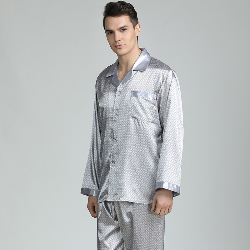 Men's Sleepwear Silk Pajamas for Men Sleepwear V-collar Cozy Soft long sleeve nightgown Tops Trousers Two Pieces Mens Pajama Set Pajamas Men 2305