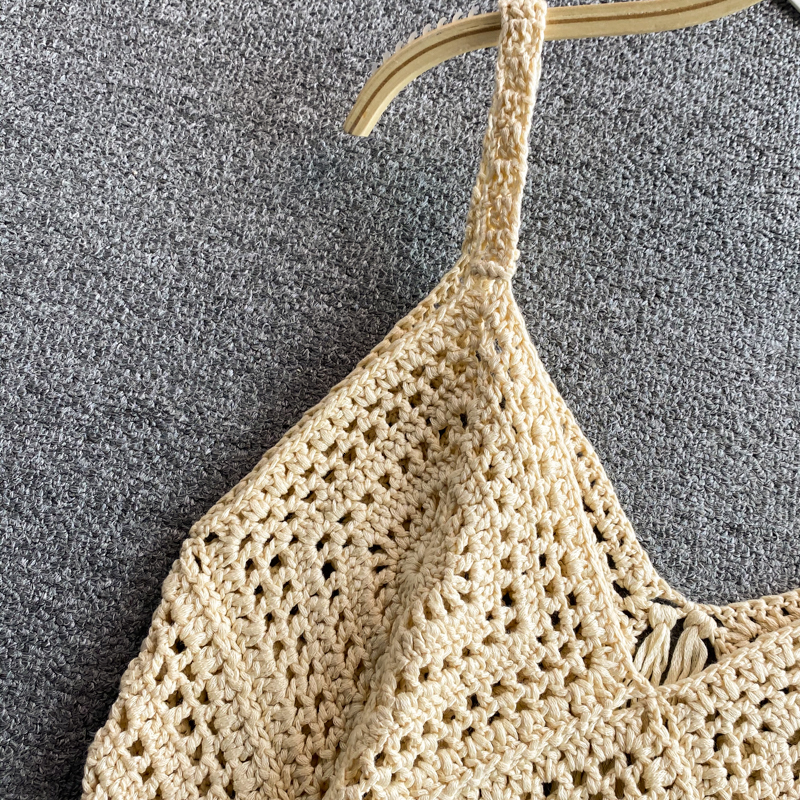 Camisoles Tanks Retro bohemian ethnic style crop tops sexy hollow knitted tassel spaghetti strap tanke top off shoulder sleeveless camisole ins 230518