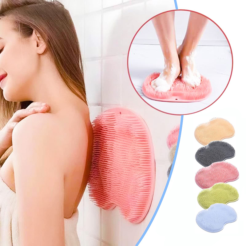 Silicone Body Scrubber Shower Foot Scrubber Mat Massage Foot and Back Washing Brush Wall Mounted Foot Massage Mat Bathroom Anti-slip Lazy