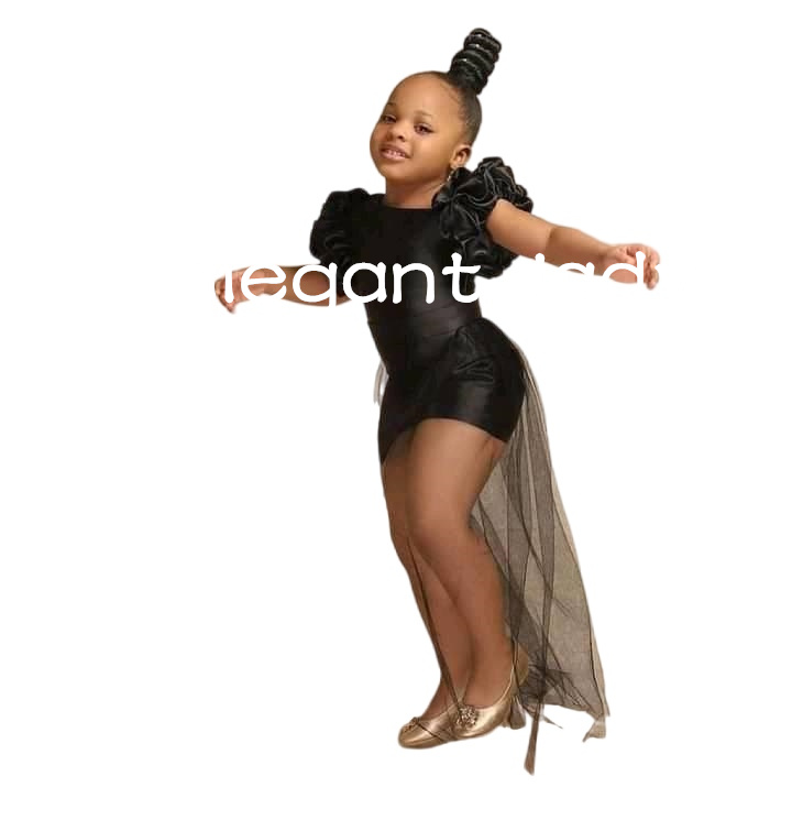 Cute Black Satin Baby infant Girls Dresses Ruffles Sleeves Tulle Kid Birthday Party Dress Ball Gowns First Communion