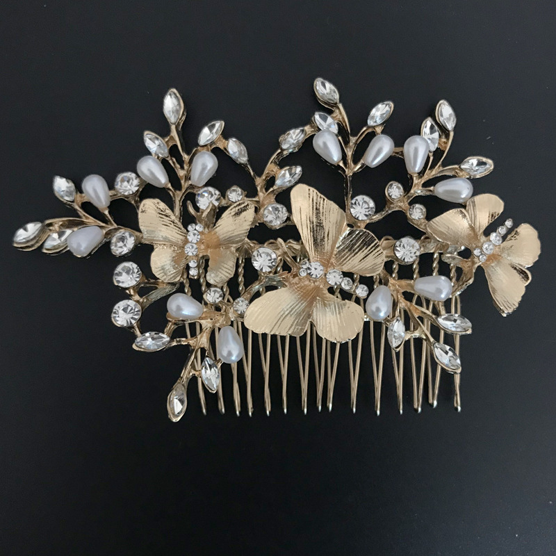 Crystals Beading Bridal Hair Combs Crown Tiara Wedding Hair Accessories Women Handmade Headband Ornaments Female Prom Headdress Hairband Headwear ZJ06
