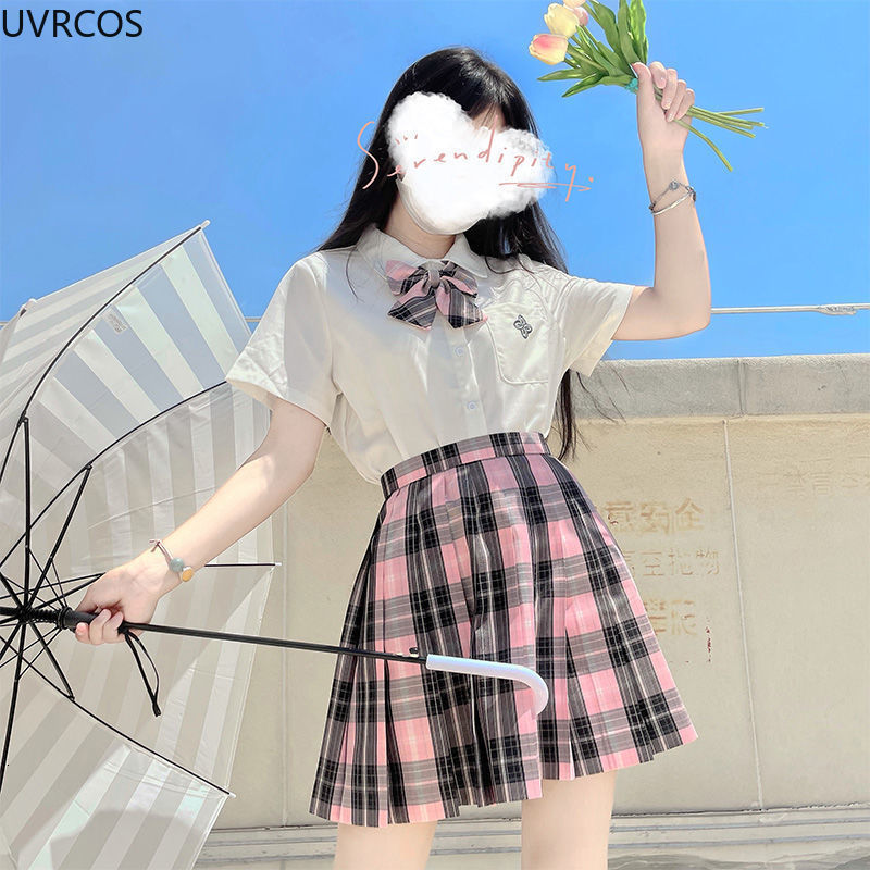 Skirts Japanese Preppy Style Sweet Plaid Skirts Women Gothic Pink Black High Waist Pleated Mini Skirt Kawaii Girls JK Uniform Harajuku 230518
