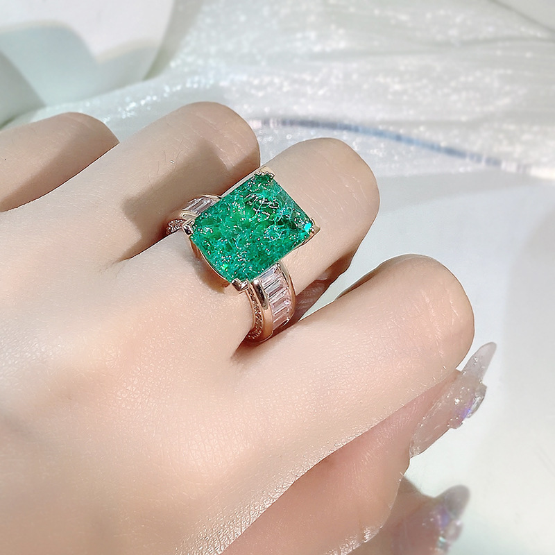 Wedding Rings Fashion 18K Gold Emerald Paraiba Couples Ring For Women Full Diamond Zircon Engagement Valentines Day Gift Jewelry 230517