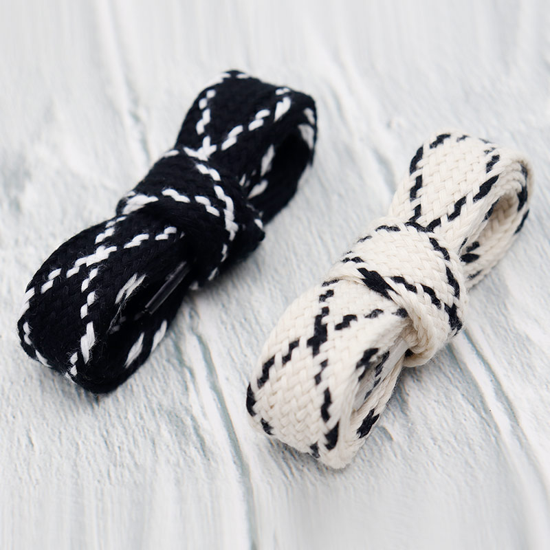Two-tone Striped Single Layer Polyester Cotton Laces 2cm Wide Casual Laces Women High Quality Laces Custom Shoelacesum No Minim