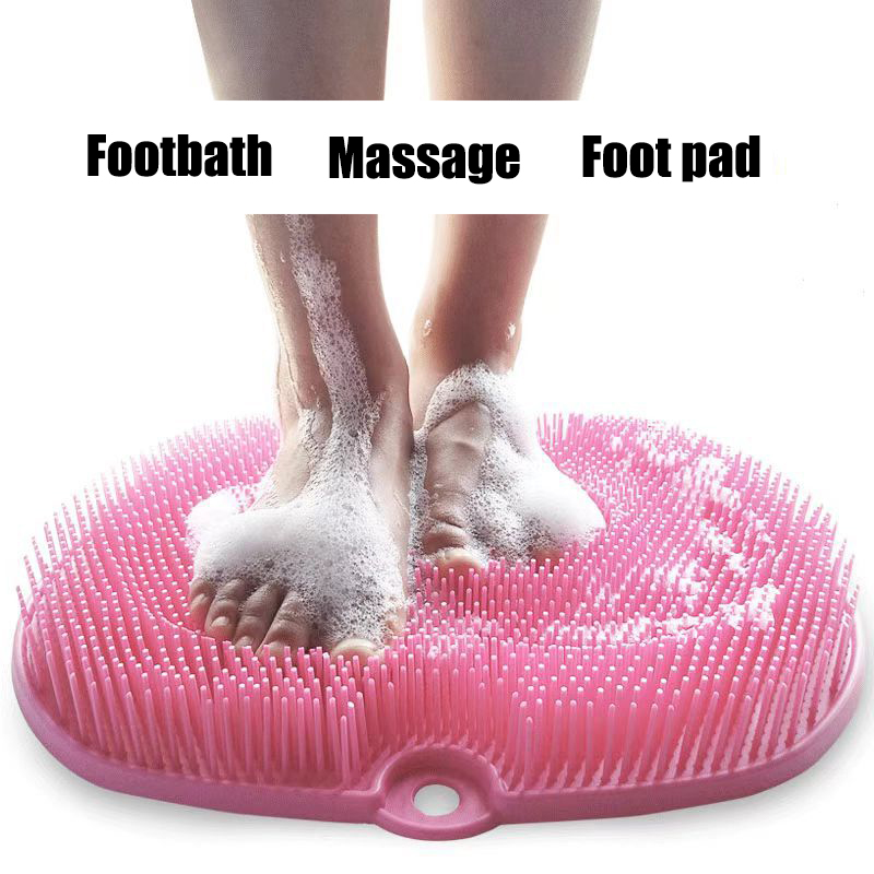 Silicone Body Scrubber Shower Foot Scrubber Mat Massage Foot and Back Washing Brush Wall Mounted Foot Massage Mat Bathroom Anti-slip Lazy
