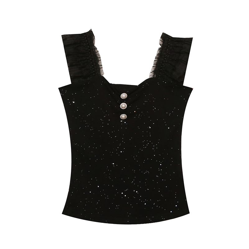 Camisoles Tanks MadBlack Summer European Clothes Ruffled Tank Tops Women Sexy Mesh Outerwear Slim Camisole Vest Sleeveless Tshirts T34801X 230518