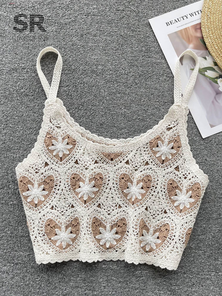 Camisoles Tanks SINGREINY Knit Crop Tops Casual Summer Strap Women Tops Hollow Out Retro Court French Ladies Backless Vacation Fashion Camisole 230518