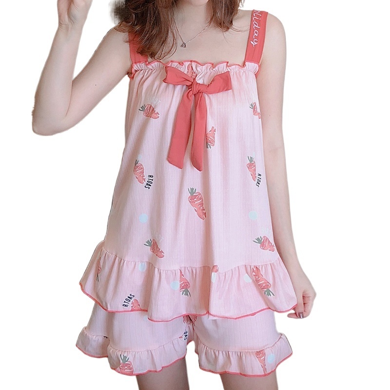 Women's Sleepwear Lady Style Summer Sleepwear Set Sling Shorts Dee Sexy Pajama Set Cute Women's Home Wear Clothes Print Pyjamas Set 230517