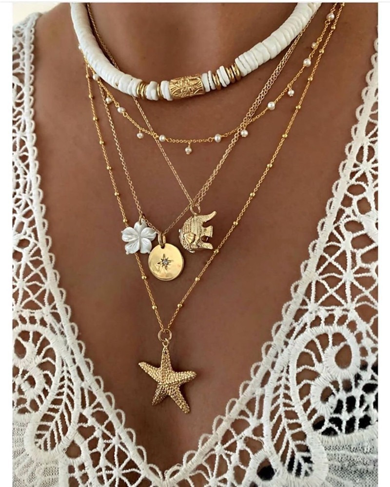 Pendant Necklaces Bohemian Colorful Beads For Women Choker Fashion Shell Heart Layered Jewelry 230517