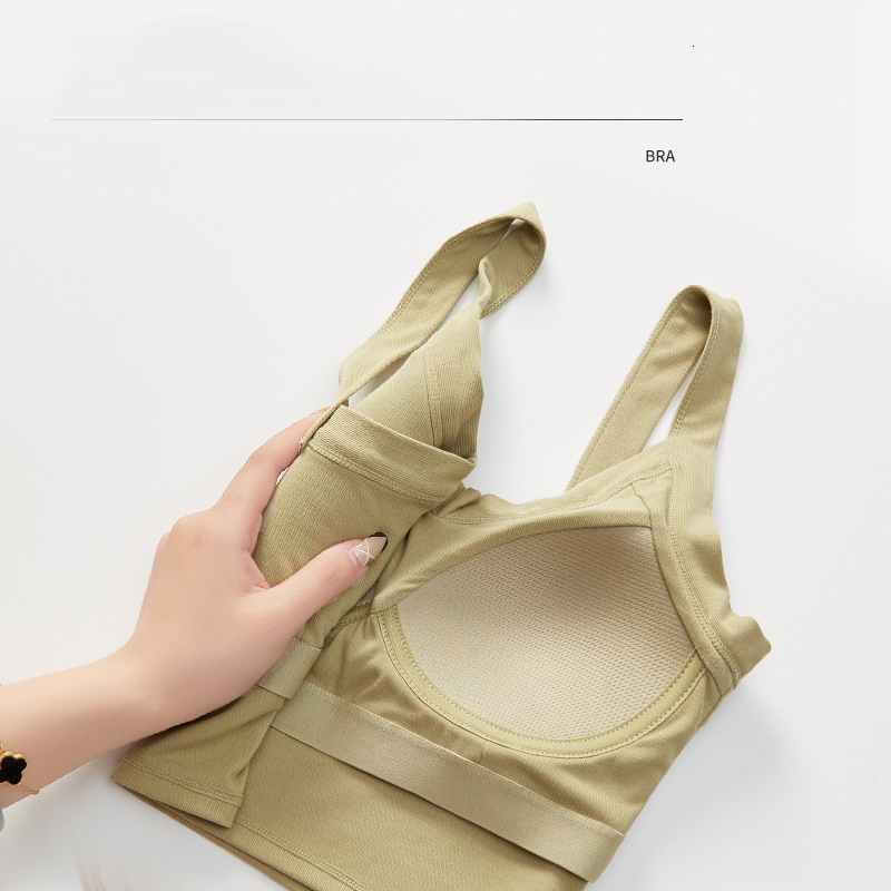 Camisoles Tanks GCAROL Women Tank Breast Pad Underwear Chest Gathered Together Sexy Backless Stretch Vest Integrated Bra One Pieces 4 Season 230518