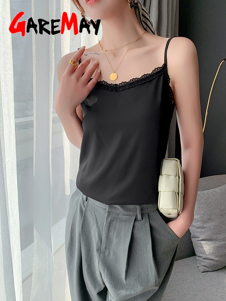 Camisoles Tanks Summer Satin Silk Women's Tank Tops Lace Sleeveless Camisole Halter Beautiful V Neck Green Basic Spaghetti Strap Top 230518