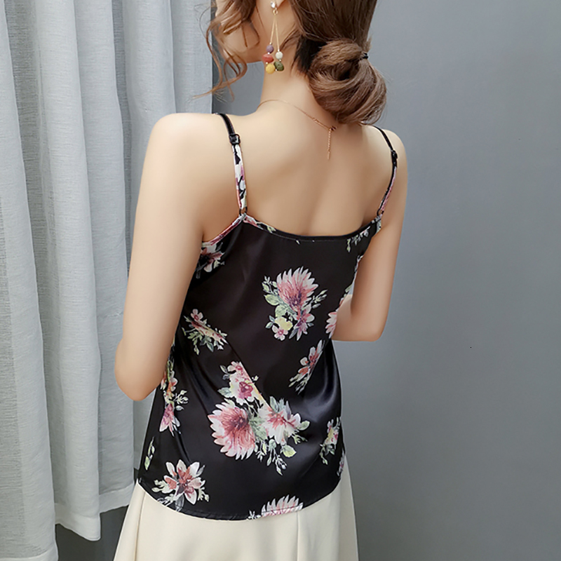 Camisoles Tanks Summer Clothes For Women Camisole Satin Print Tank Tops Sexy V-Neck Tanks Camis Sleeveless Halter Top Mujer Womens Clothing 230518