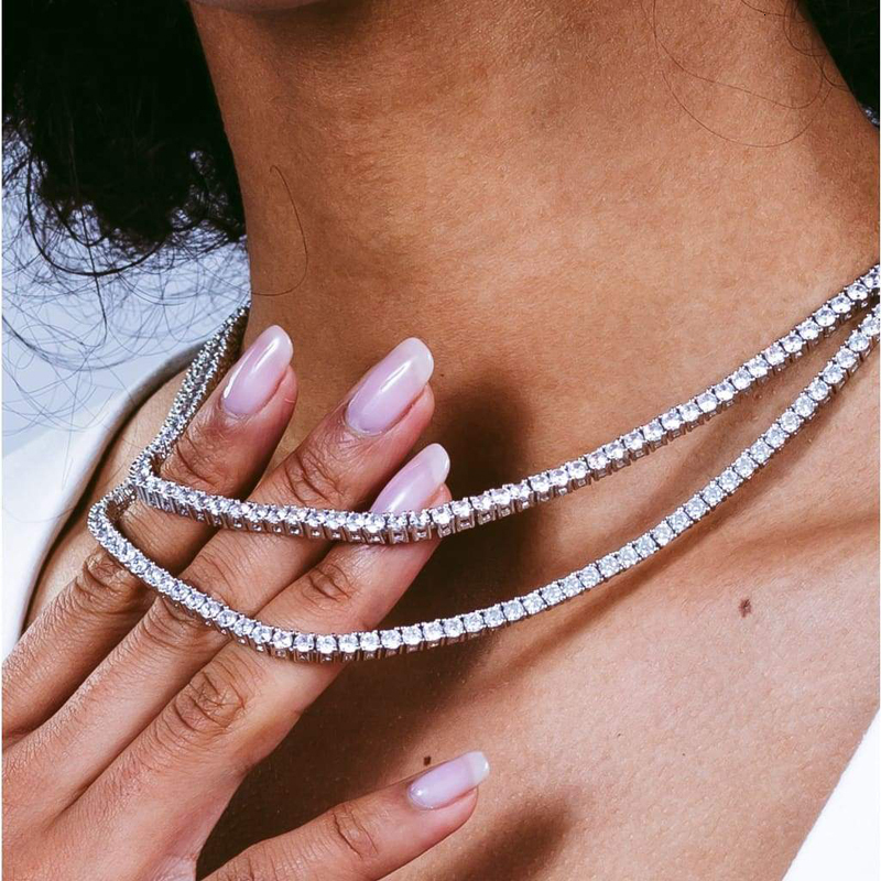 Chokers Thin 3mm CZ 1 Row Shiny Tennis Chain Necklace HipHop Iced Out Bling Cubic Zircon Choker Jewelry Gold Color Plated For Women Men 230518