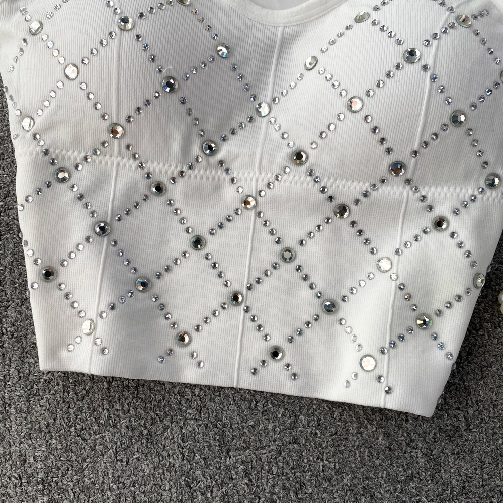 Camisoles Tanks Elegant Spaghetti Strap Tanks Camis Women Sexy Diamond Beading Spliced Femme Corset Crop Tank Tops with Built In Bras Camisoles 230518