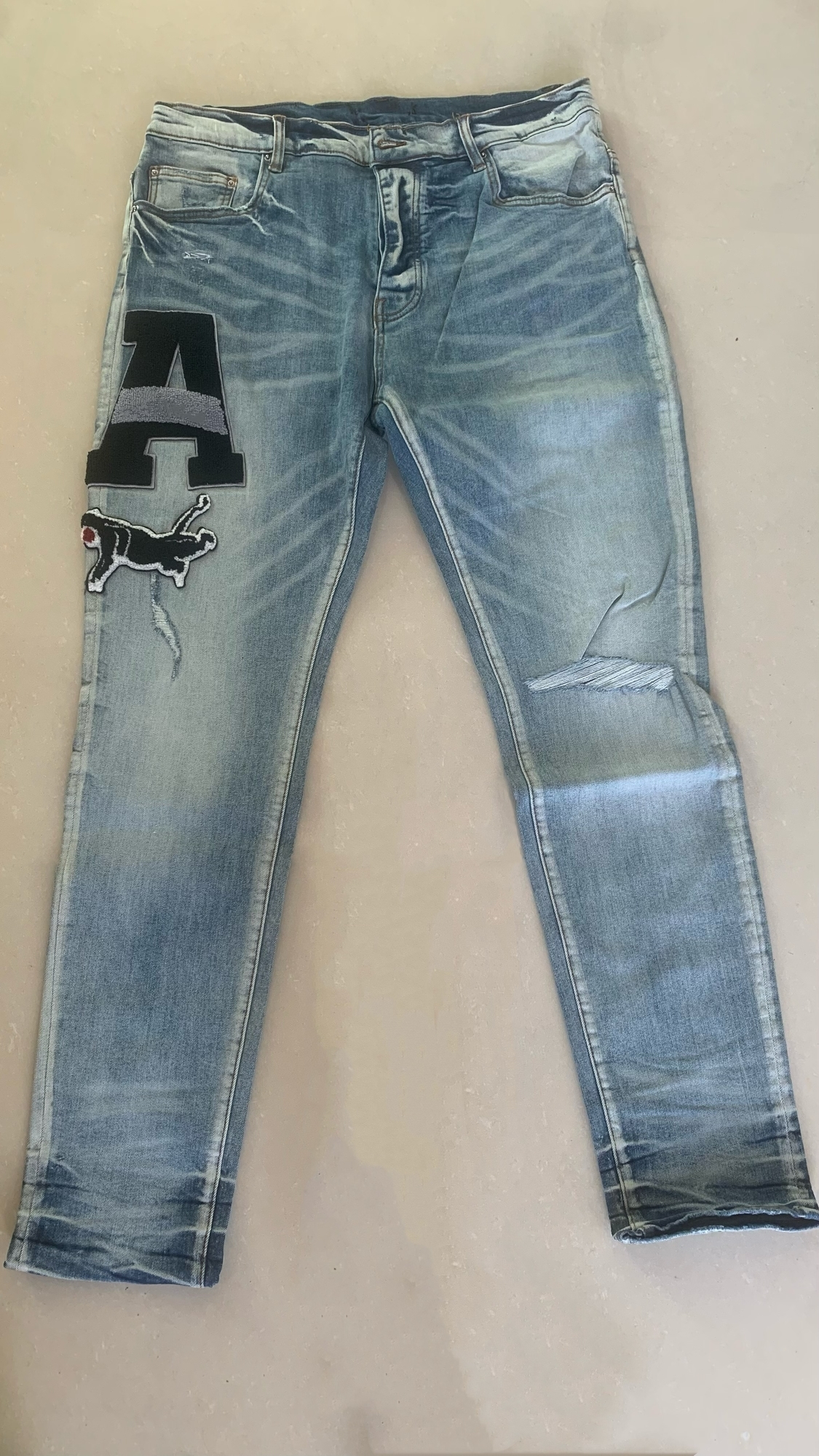Men's Jeans High Quality Embroidered Badge Ripped Men Slim Fit Trousers Size 36 230517