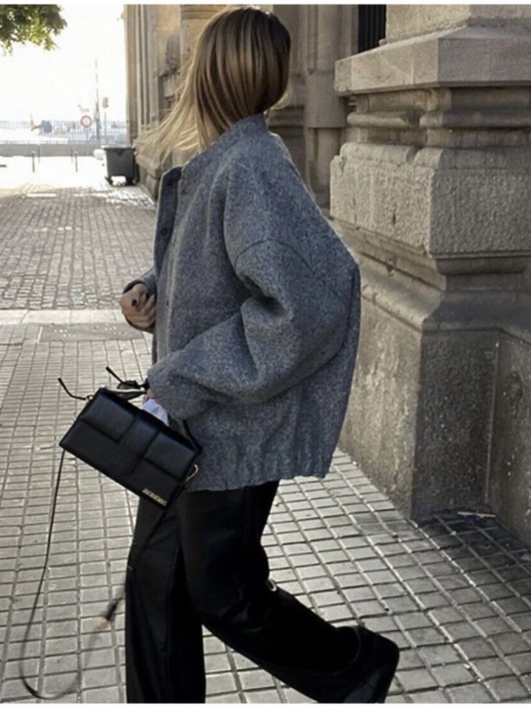 Women's Jackets Chic Single Breasted Button Bomber Jacket Women Elegant O Neck Long Sleeve Pocket Coat Fashion Solid Streetwear Female Outwear 23