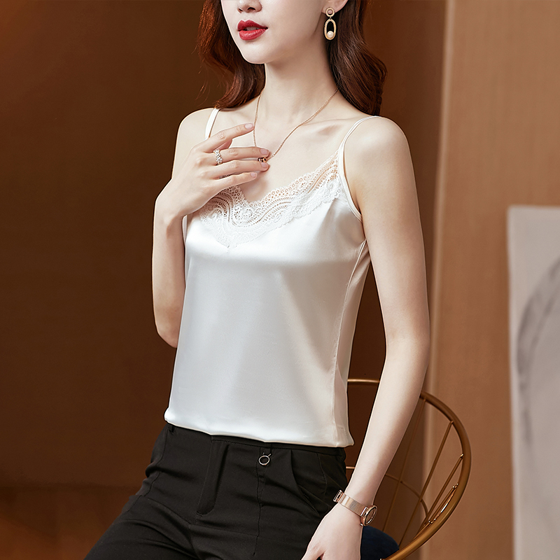 Camisoles Tanks shintimes Ladies Tops Camisole Summer with Lace Silk Top Cami for Women Black Strap Top Tank White Basic Tops Women Clothes 230518