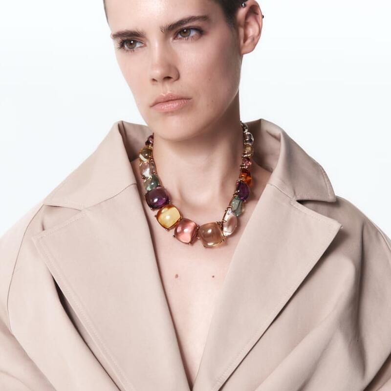 Chokers ZA Multicolor Transparent Resin Choker Necklace Women Jewelry Indian Statement Gold Plated Metal Large Collar Necklace 230518
