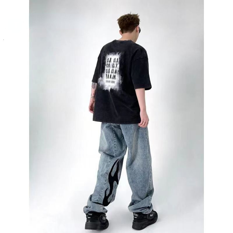 Men's Jeans Street Embroidered Baggy Y2K Retro Hip Hop Washed Oversized Casual Straight Wide Leg 2023 230517