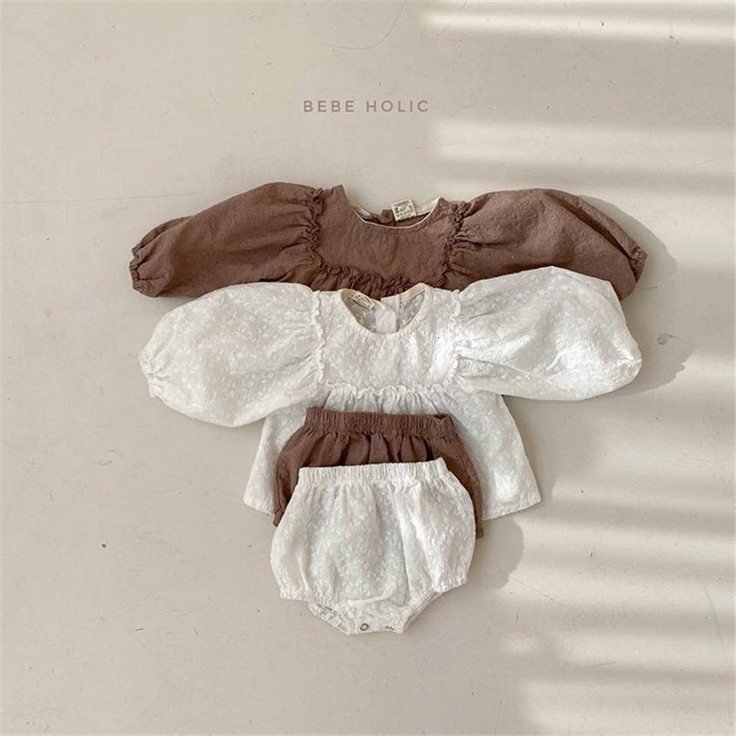 Clothing Sets Vintage Lace Embroidery Girls Clothing Set Spring Fall Long Sleeve Infant Baby Jumpsuit for Toddler Girls Clothing Children Suit 230517