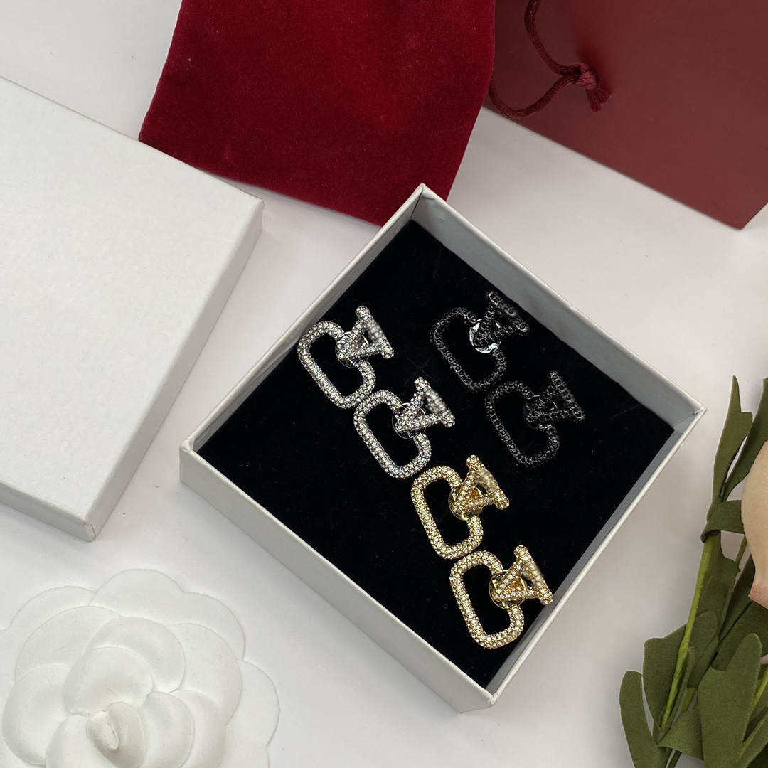 2023 earrings designer for women stud luxury gold heart shape pearl crystal gold double V letter 925s silver jewelry classic A3035