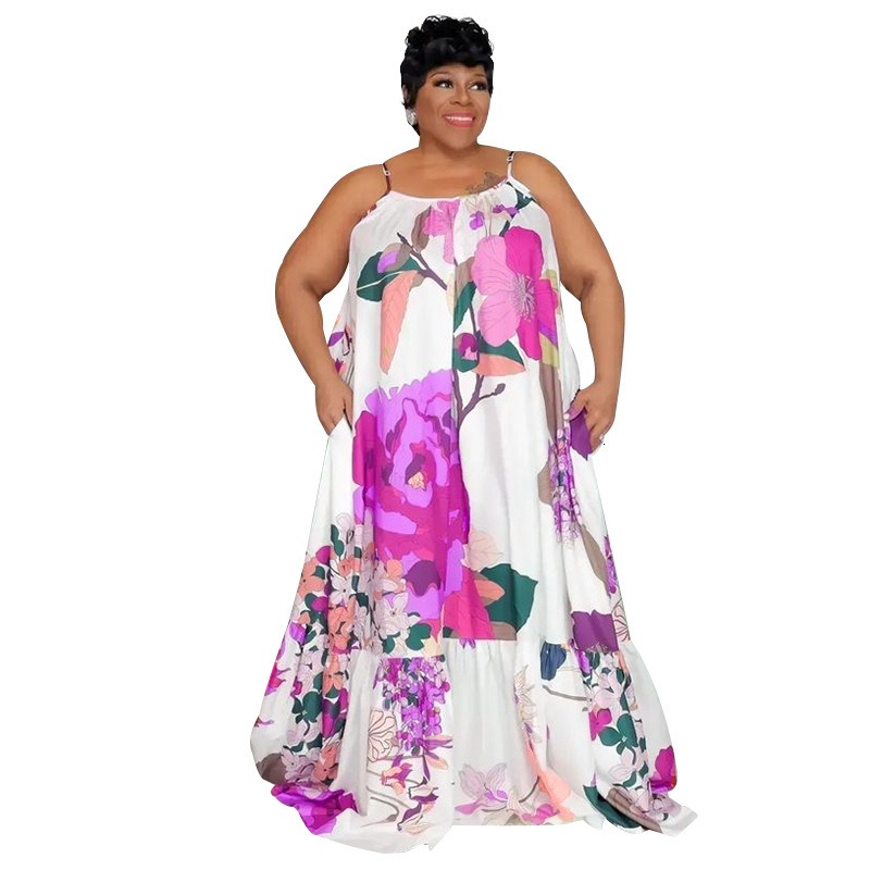 Plus Dresses SOMO Summer Clothes Women Fashion Printed Size Casual Halter Maxi Long Dress Beachwear Wholesale Drop 2308