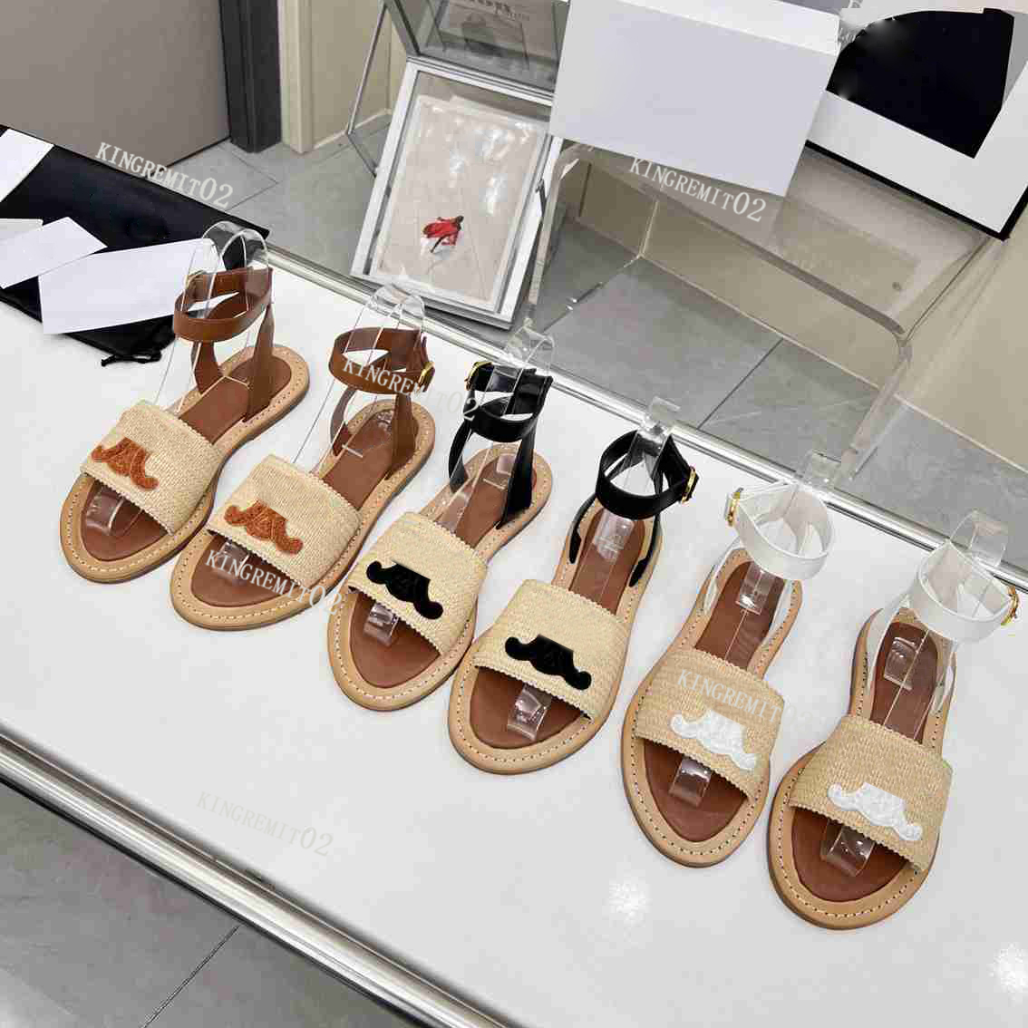Designer Sandals Women Slides Triomphe Gladiator Leather Sandal Fisherman Straw Raffia Woven Hemp Slippers Summer Flat Slides
Designer Sandals Women Slides Triomphe Gladiator Leather Sandal Fisherman Straw Raffia Woven Hemp Slippers Summer Flat Slides