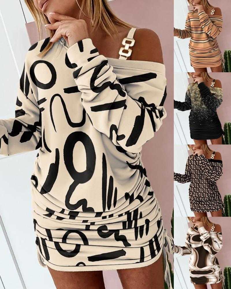 Fall Womens Clothing Cross Shoulder Long Sleeve Pleating Casual Dress, Orange stripe
Fall Womens Clothing Cross Shoulder Long Sleeve Pleating Casual Dress, Orange stripe