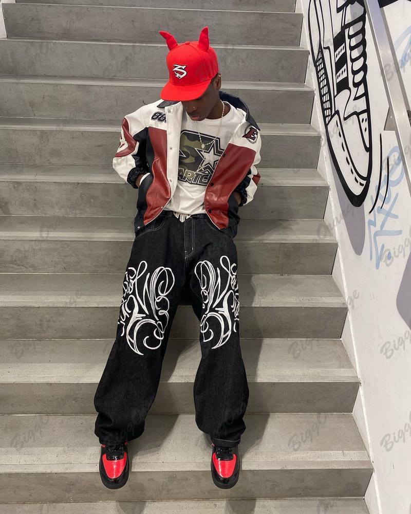 Men's Jeans Harajuku Loose Fashion Y2k Street Pography Clothing Pattern Pants in 2023 Trousers for Men Baggy Cargo 230517