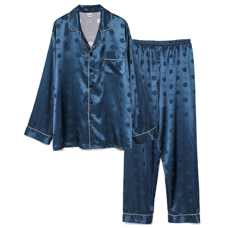 Men's Sleepwear Jacquard Satin Pajamas Set 2PCS Men Sleepwear Lounge Wear Spring Pyjamas Shirt Pants Casual Nightwear Home Clothes 230518