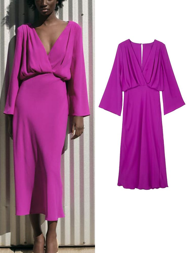 Dresses TRAF Elegant Women Solid MidCalf Dresses 2023 New Summer Fashion Deep Vneck Aline Long Sleeve Vestidos, Black
Dresses TRAF Elegant Women Solid MidCalf Dresses 2023 New Summer Fashion Deep Vneck Aline Long Sleeve Vestidos, Black