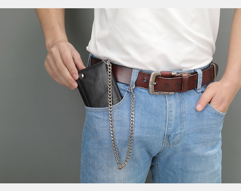 Wallet Leather Mens Fashion Real Biker Card/Money Long Purse W/ Key Chain