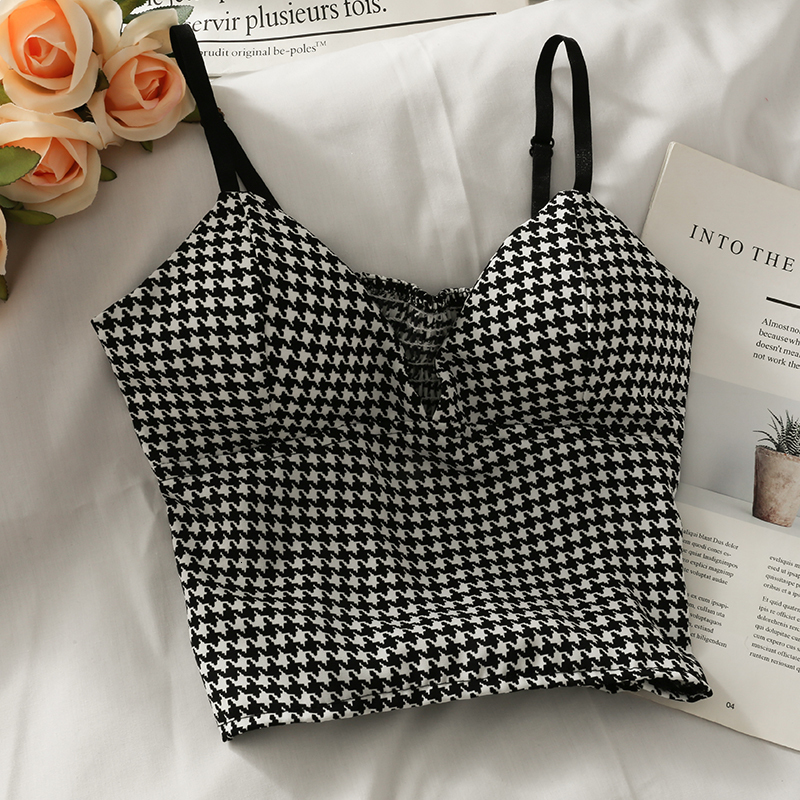 Camisoles Tanks Korean wavelet dots crop tops sexy spaghetti strap tanke top women built in bra off shoulder sleeveless camisole ins 230518