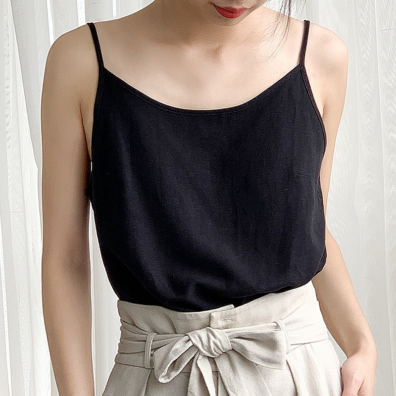 Camisoles Tanks Casual Summer Women Tank Top Basic Linen Spaghetti Strap Tops Sleeveless Camisole Female Clothing Ybsa1312Y 230518