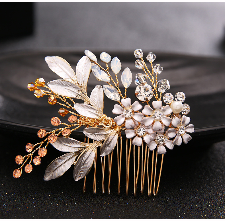 Crystals Beading Bridal Hair Combs Crown Tiara Wedding Hair Accessories Women Handmade Headband Ornaments Female Prom Headdress Hairband Headwear ZJ10