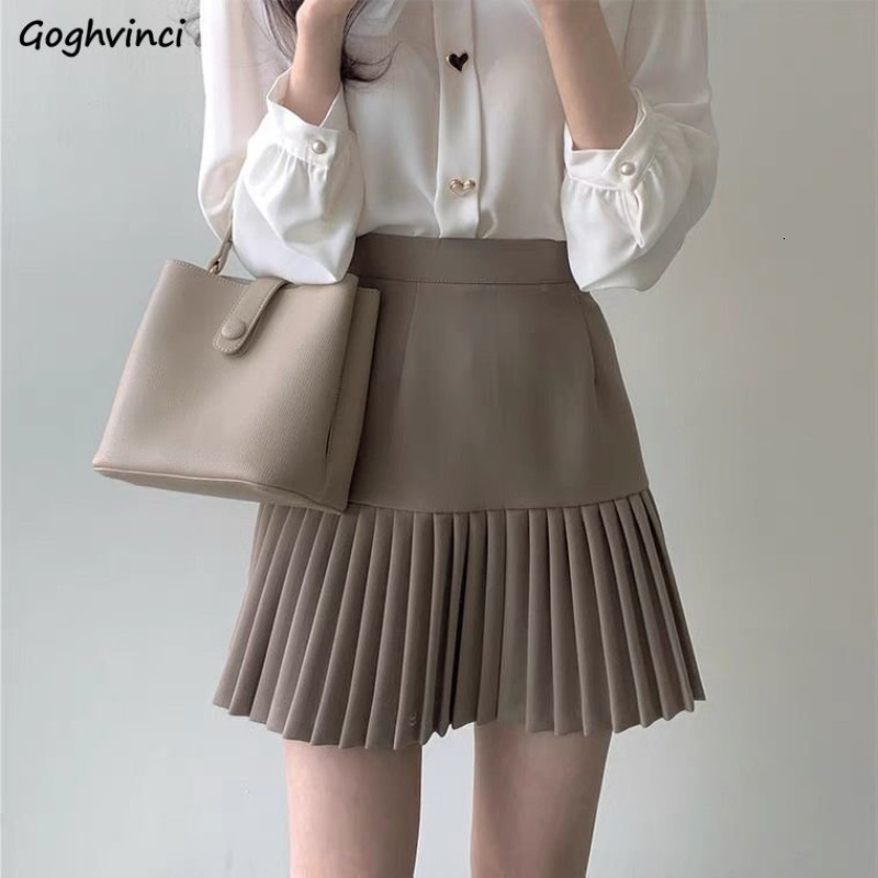 Skirts Pleated Mini Skirts Women Spring Vintage Solid Temperament Korean Preppy Style Fashion All-match Office Lady High Waist 230518