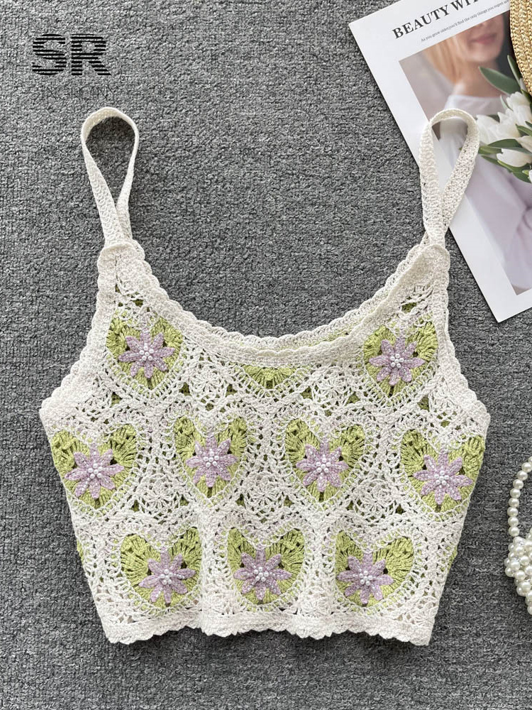 Camisoles Tanks SINGREINY Knit Crop Tops Casual Summer Strap Women Tops Hollow Out Retro Court French Ladies Backless Vacation Fashion Camisole 230518