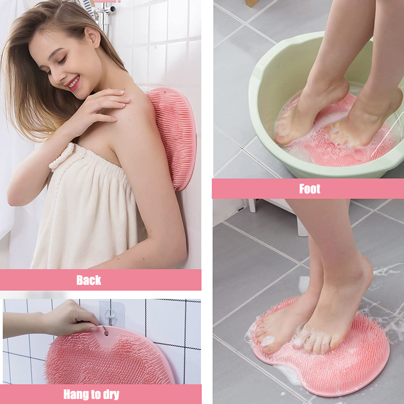 Silicone Body Scrubber Shower Foot Scrubber Mat Massage Foot and Back Washing Brush Wall Mounted Foot Massage Mat Bathroom Anti-slip Lazy