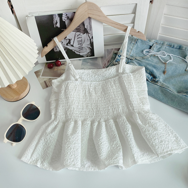 Camisoles Tanks Summer Camisole Ruffles Crop Top Backless Woman Vest Basic Cami Sleeveless Folds Tank Women Spaghetti Strap Clothes Drop 230518