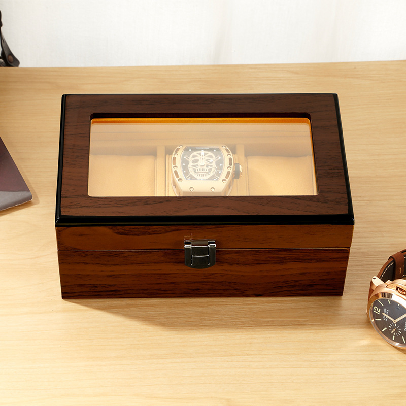 Watch Boxes Cases Rectangle Wooden Watch Box Storage 3-Bit Watches Organizer Display Box Package Case Glass Cabinet Luxury Wood Casket For Watches 230