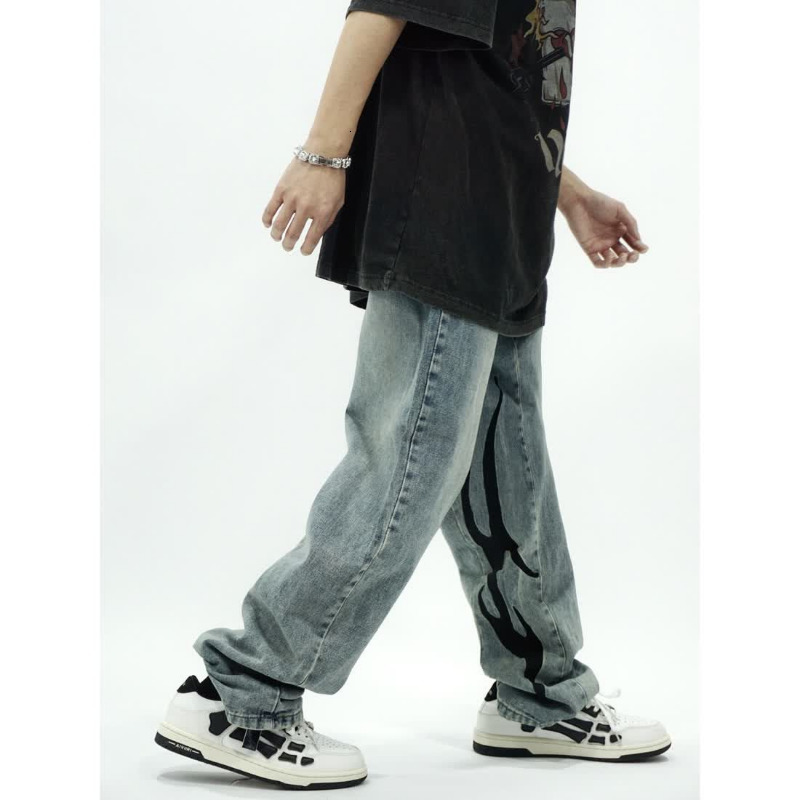 Men's Jeans Street Embroidered Baggy Y2K Retro Hip Hop Washed Oversized Casual Straight Wide Leg 2023 230517