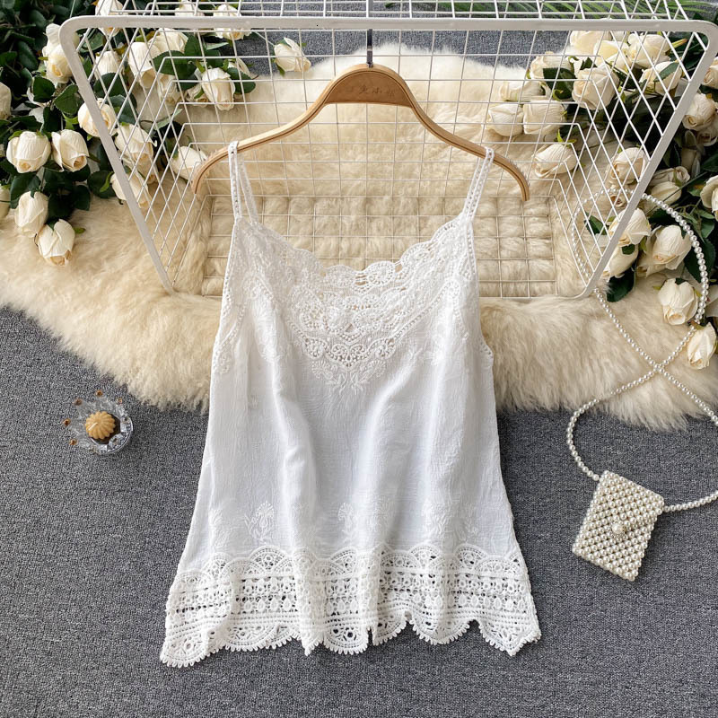 Camisoles Tanks Croysier Tops Women Boho Clothing Vintage Embroidery Lace Trim Cami Top V Neck Sleeveless Spaghetti Strap Summer Camisole 230518