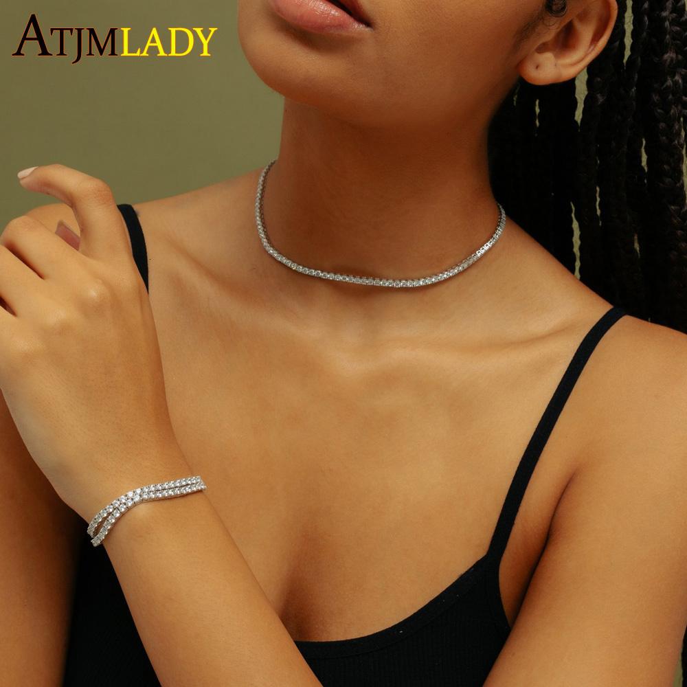 Chokers Thin 3mm CZ 1 Row Shiny Tennis Chain Necklace HipHop Iced Out Bling Cubic Zircon Choker Jewelry Gold Color Plated For Women Men 230518