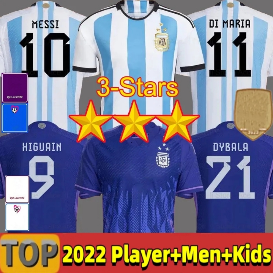 

4XL Argentina 3 star soccer Jerseys final Fan player 22 2023 22 23 ENZO ALVAREZ DI MARIA MESSIS kids kit Men football shirt TAGLIAFICO MARADONA MARTINEZ signed, 2022 home aldult player+patch