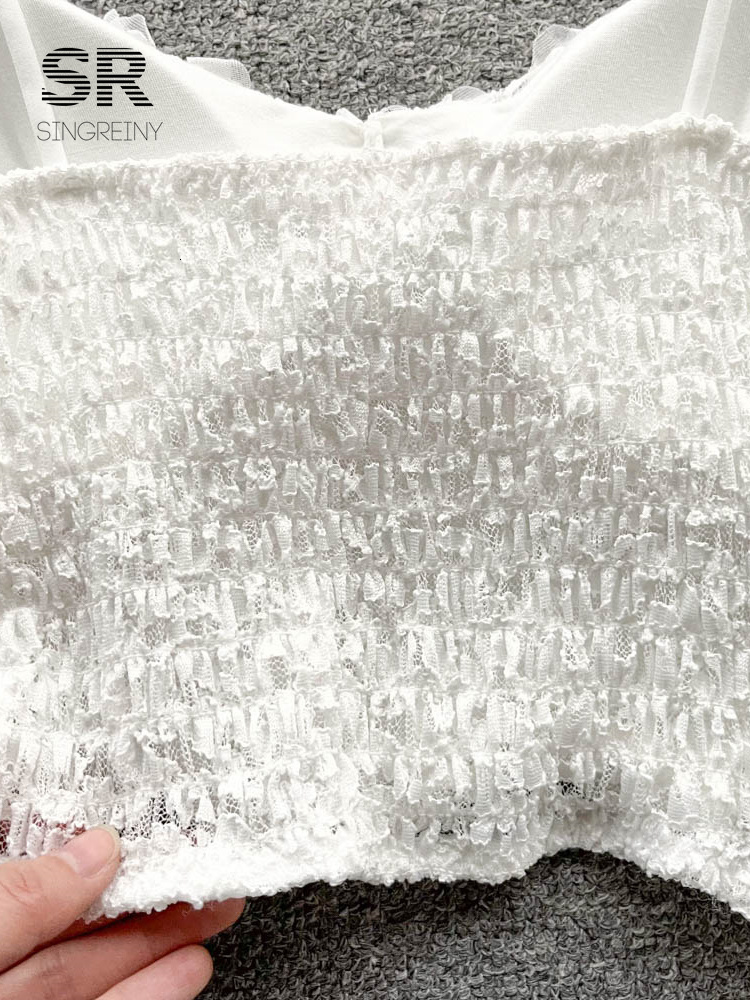 Camisoles Tanks SINGREINY Floral Hook Sexy Camisole Women Backless Elastic Waist White Outwear Fashion Ladies Streetwear Summer Tank Top 230518